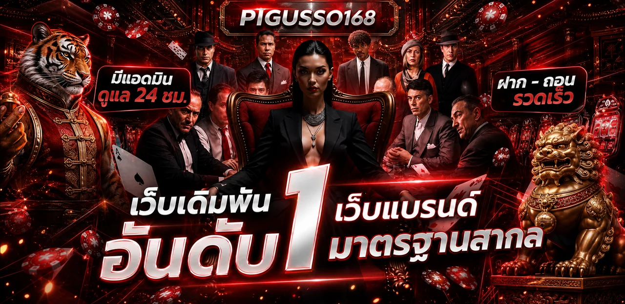 แบนเนอร์ PIGUSSO168 เว็บตรงพร้อมเสือมงคลในคาสิโนแดงดำ